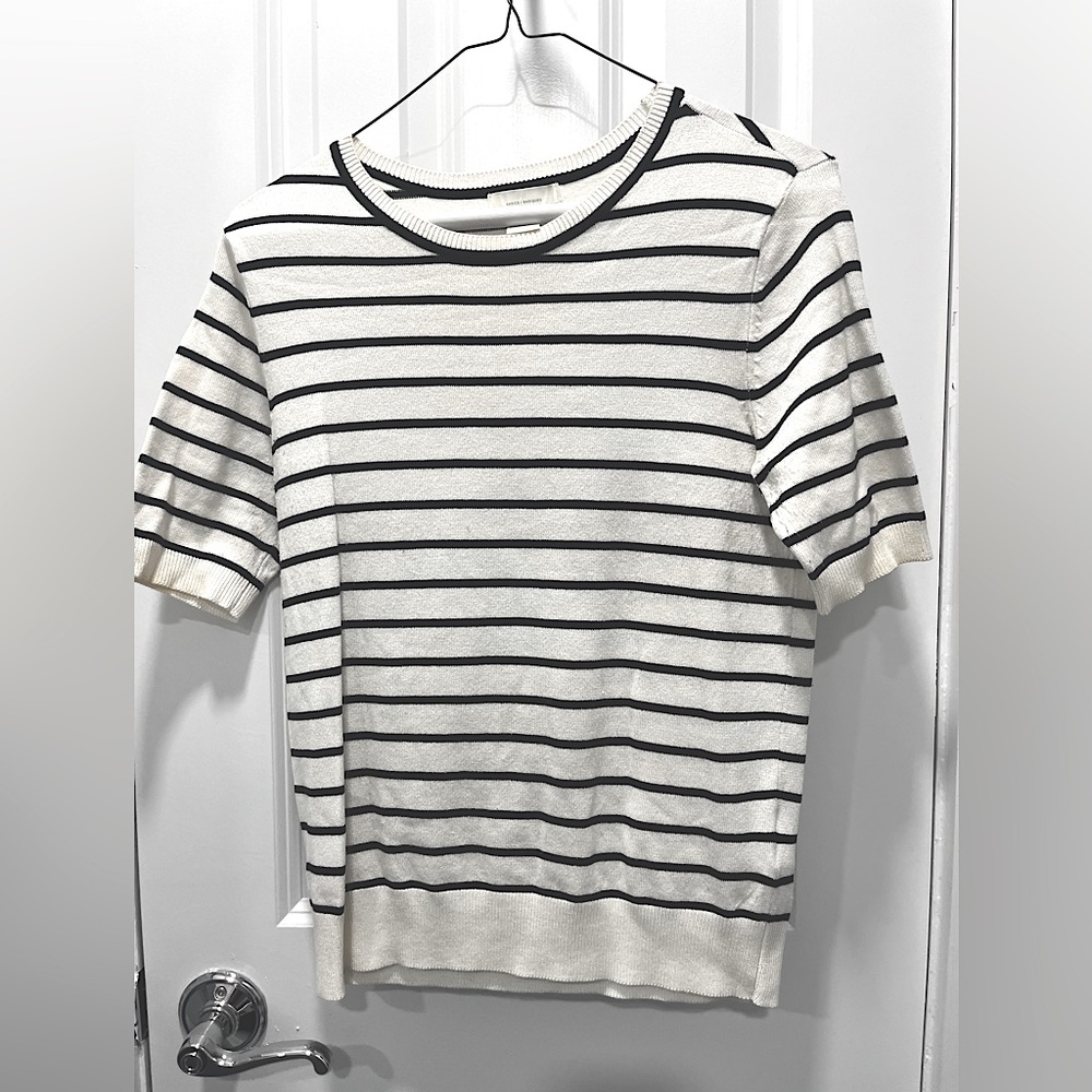 Striped short sleeve sweater